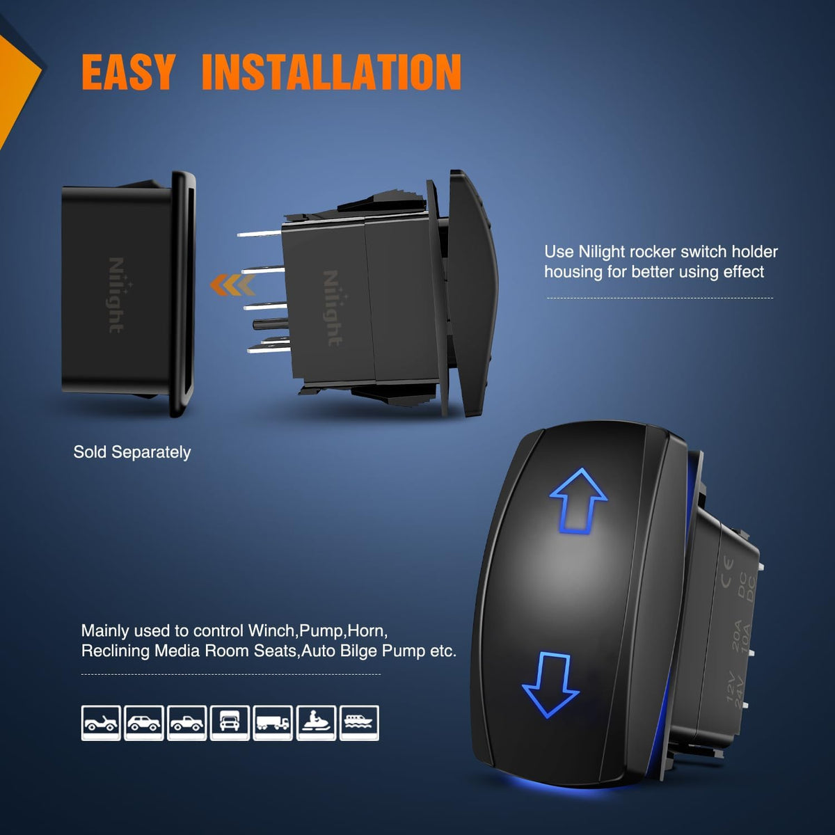 7Pin DPDT On/Off Arrows Polarity Reverse Rocker Switch Blue – Nilight