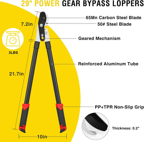 29 Inch Loppers for Tree Trimming Heavy Duty Bypass Loppers Powerful Gear Action Sharp Steel Blade Tree Trimmer up to 1.5 Inch Dia Cut Capacity Non-slip Handle Branch Cutter for Garden Maintenance