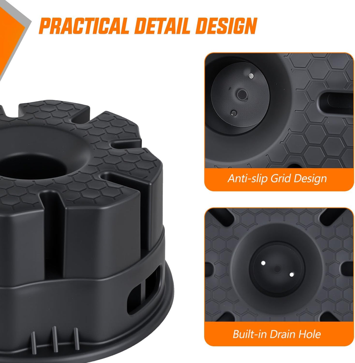 Trailer Jack Block, 6 Inch RV Camper Stabilizer Blocks for Travel Trailer with Bag, Heavy Duty RV Leveling Block with 40000lbs Capacity Universal for Tongue Jack Post Foot 5th Wheels Black 2 Pack