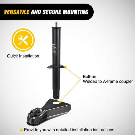 A-Frame Trailer Jack 5000 lbs Capacity 15 Inch Vertical Travel Heavy Duty Trailers Tongue Jack with Top Wind Handle Alloy Steel Utility Trailer RV Jack Stand for Trailers RV Boat Camper Matt Black