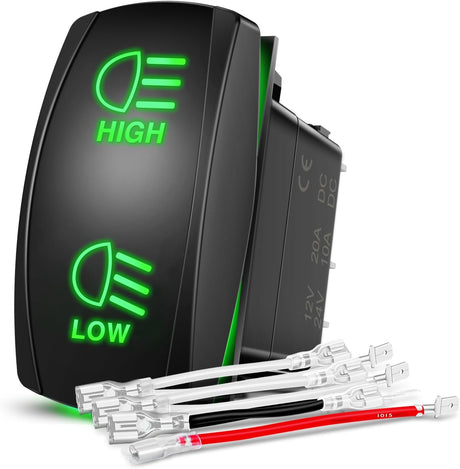 High Low Beam Headlights Rocker Switch Toggle On/Off/On DPDT 7Pin 12V 24V High/Low Jumper Wires for Cars Trucks Caravans Trailer Tractor RV SUV ATV UTV,2 Years Warranty