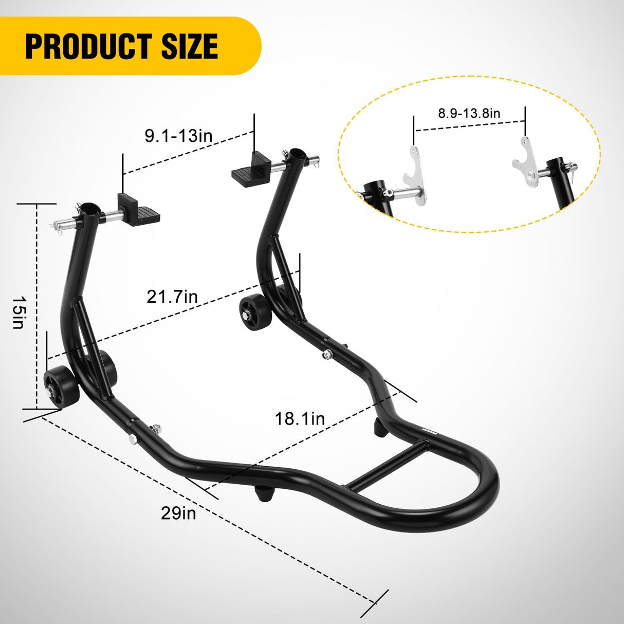 Universal Motorcycle Rear Wheel Stand Lift 850lbs with U + L Fork for Suzuki Yamaha Honda Kawasaki, Black