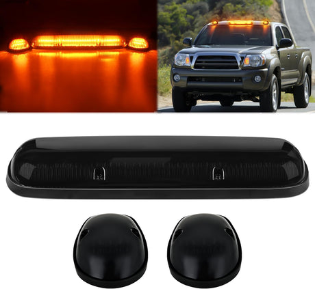 LED Cab Marker Lights 3 PCS Roof Running Light LED Smoke Lens Amber Cab Clearance Light Compatible with 2002-2007 Chevy Silverado GMC Sierra 1500 1500HD 2500 2500HD 3500