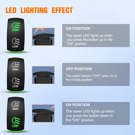 High Low Beam Headlights Rocker Switch Toggle On/Off/On DPDT 7Pin 12V 24V High/Low Jumper Wires for Cars Trucks Caravans Trailer Tractor RV SUV ATV UTV,2 Years Warranty