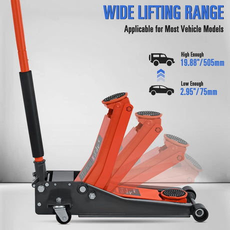 3 Ton Floor Jack, Low Profile Car Hydraulic Jack with Dual Pistons Quick Lift, 2.95 Inch-19.88 Inch Lifting Range