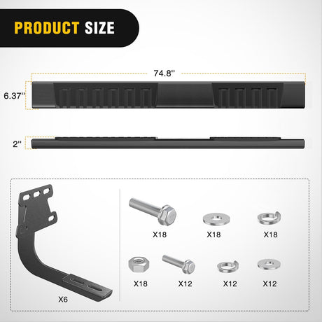 Running Boards for 2019-2025 Dodge Ram 1500 Quad/Extended Cab New Body Style 6 Inch Side Step Nerf Bars Stainless Steel Black