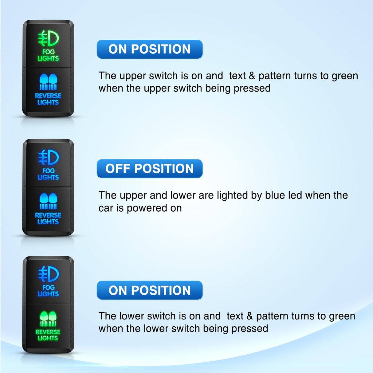 Fog Lights & Reverse Lights Dual Push Button Switch 12V ON Off Switches with Connector Wire Kit 1.54 Inch x 0.83 Inch Replacement for Toyota Tacoma Tundra 4Runner FJ Cruiser Hilux Fortuner