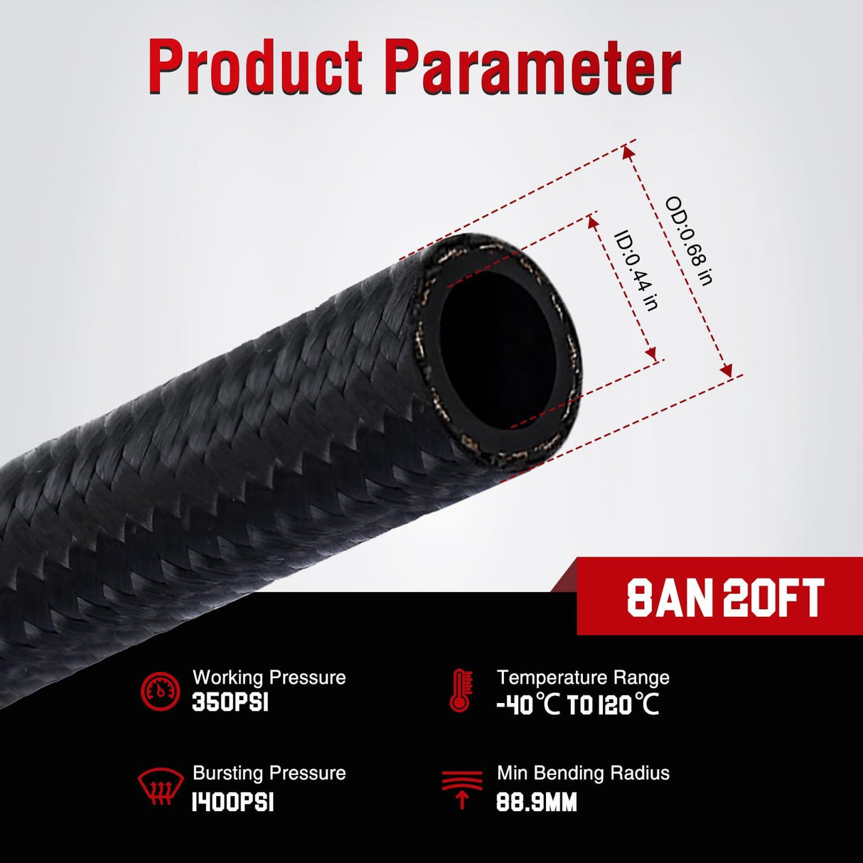 8AN 20FT CPE Nylon Stainless Steel Braided Fuel Line Hose Only | High Pressure Oil Gas Diesel Tube for Transmission Oil Cooler Vacuum Lines