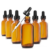 Amber Glass Bottles for Essential Oils with Glass Eye Dropper 60 ml (2oz) for Essential Oils, Chemistry Lab Chemicals, Colognes & Perfumes- Pack of 6