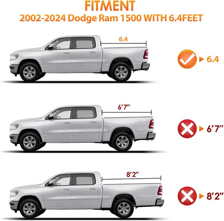 Truck Bed Tonneau Cover Soft Tri-fold Fits for 2002-2024 Dodge Ram 1500/2003-2025 Dodge Ram 2500 3500-6.4ft