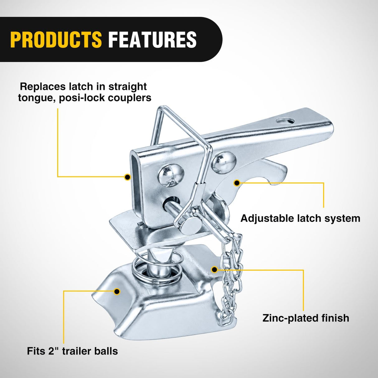 2 Inch Trailer Coupler Repair Kit with Chain 3500 lb Capacity | Fit for Nilight Straight Trailer Coupler 2 Inch 2.5 Inch 3 Inch Channels