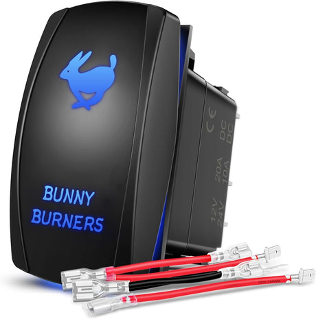 Bunny Burners Rocker Switch Led Light Bar 5 Pin Laser On Off SPST Switches 20A/12V 10A/24V Blue with Jumper Wires Set for Cars Trucks Boats ATVs UTVs RVs