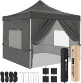 10x10 Pop Up Canopy Tent with 4 Sidewalls Portable Folding Outdoor Canopy Easy Setup Gazebo Waterproof Instant Popup Shelter Tent w Wheeled Carry Bag sandbags for Events Parties Camping, Gray