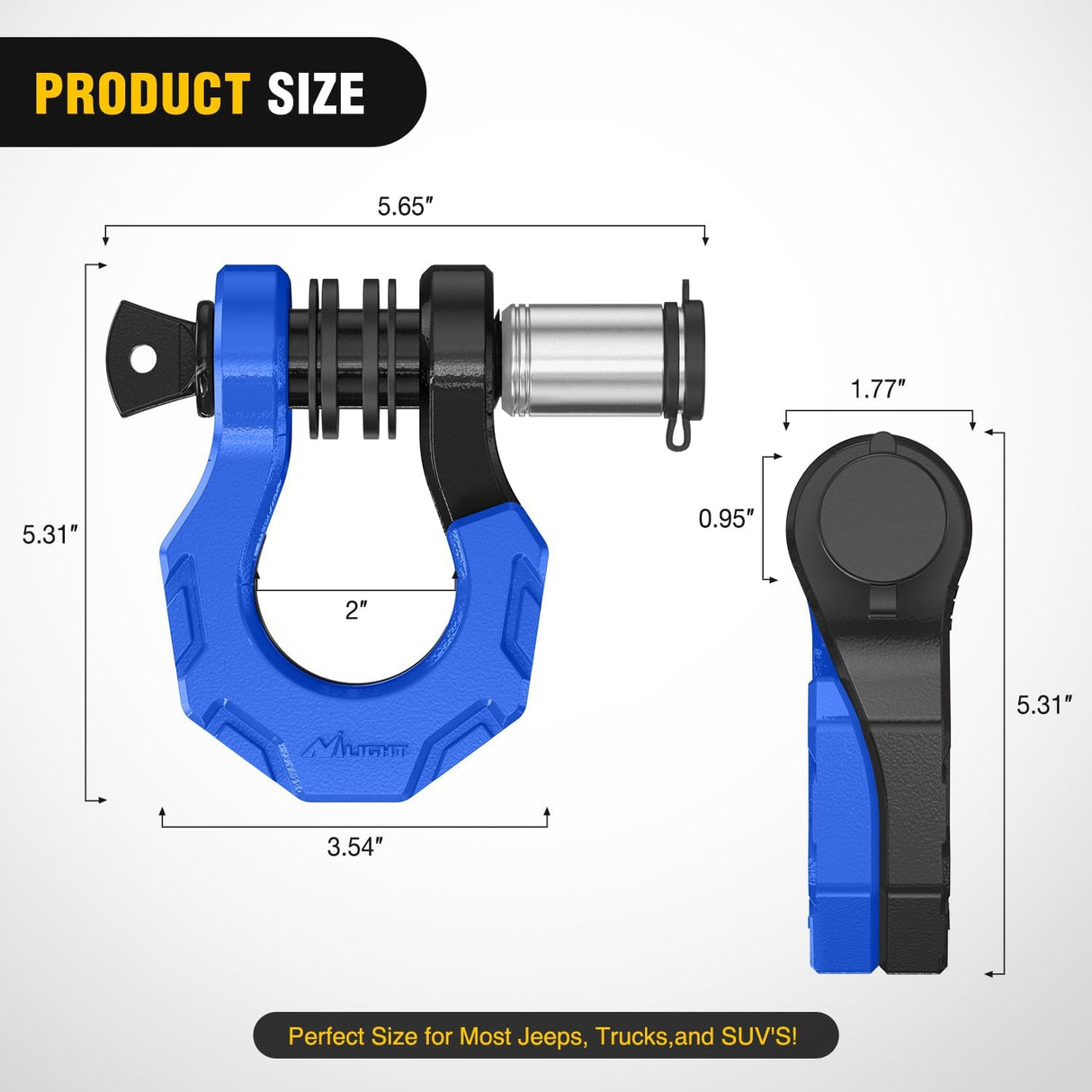 2 Pack 3/4 Inch D-Ring Separate Shackle 45,000 Lbs Break Strength | Includes 7/8 Inch Lock Pin, Isolators and Washers Off Road Recovery, for Tow Strap Winch Truck Vehicle Black&Blue