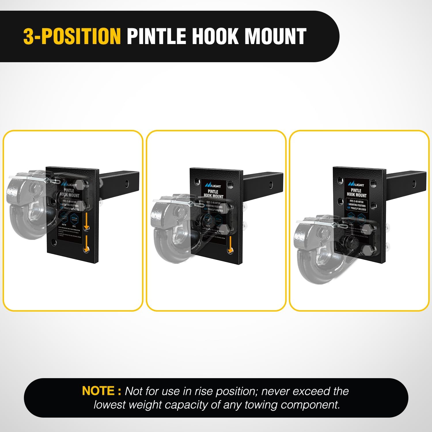 3-Position Pintle Hook Mount for 2" Hitch Receiver Nilight