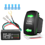 Turn Signal Switch with Flasher Relay Kit 4PIN ON Off ON Rocker Switches w/Green LED Laser Etched SPDT 12V 20A 24V 10A Jumper Wires for ATV UTV Tractor Motorcycle