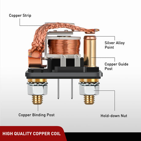 2PC 120A Starter Relay 4 Pin Split Relays Switch 12V Continuous SPST High Current 4 Terminal Car Starter Control w/Copper Wire Lugs for Automotive Car Truck Camper