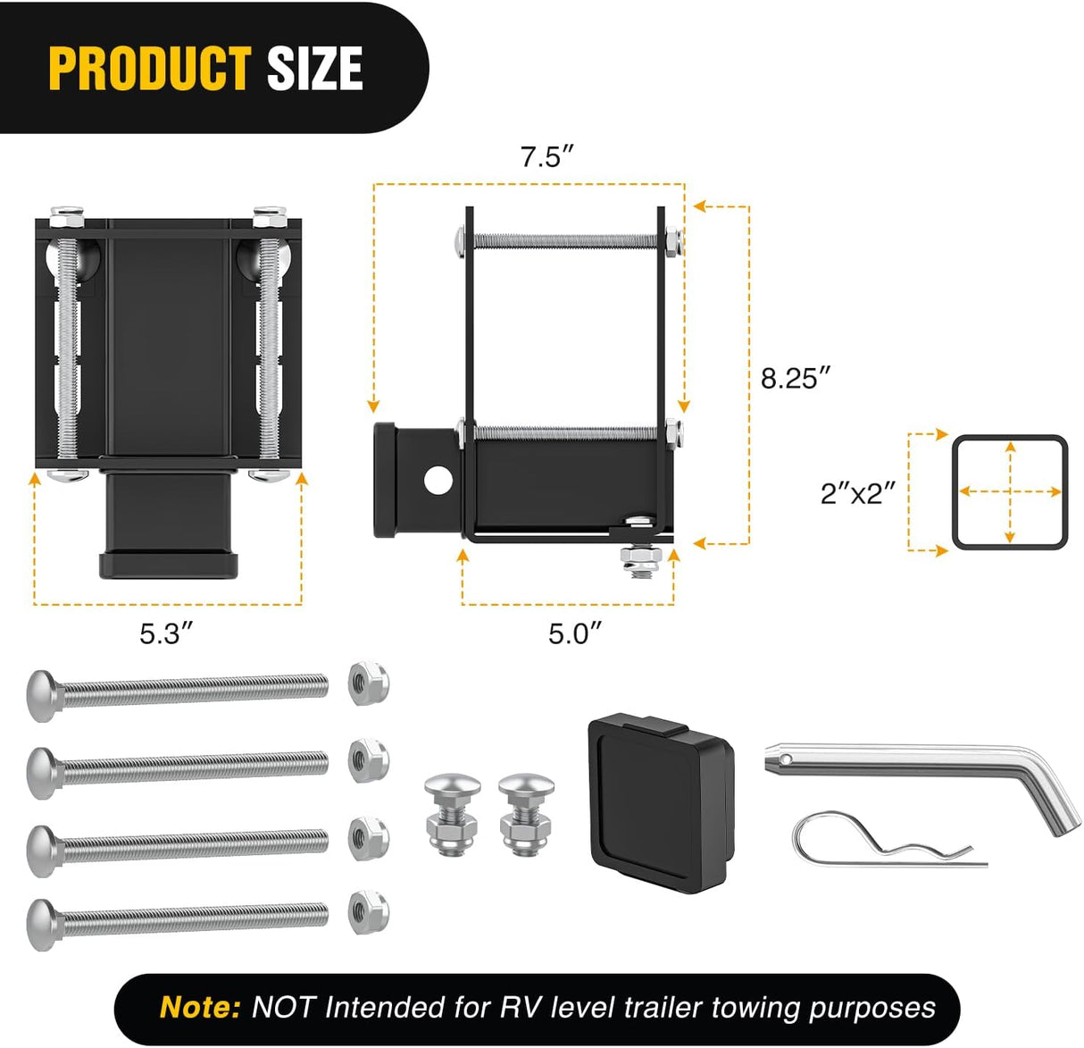 Adjustable RV Bumper Hitch Receiver, Height & Width Adjustable Trailer Hitch Adapter, 2 Inch Receiver for RV Bumper, Heavy Duty Steel RV Hitch for Cargo Carrier, Bike Rack & Trailer Towing