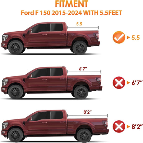 Truck Bed Tonneau Cover Hard Tri-fold Compatible with Ford F150 2015 2016 2017 2018 2019 2020 2021 2022 2023 2024 2025-5.5ft