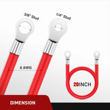 6AWG 20 Inch Battery Power Inverter Cables 3/8 Inch Lugs | Tinned Copper Teiminal Red Black Oxygen-Free Wires Max. 59.9A for Solar Motorcycle Automotive Power Inverters
