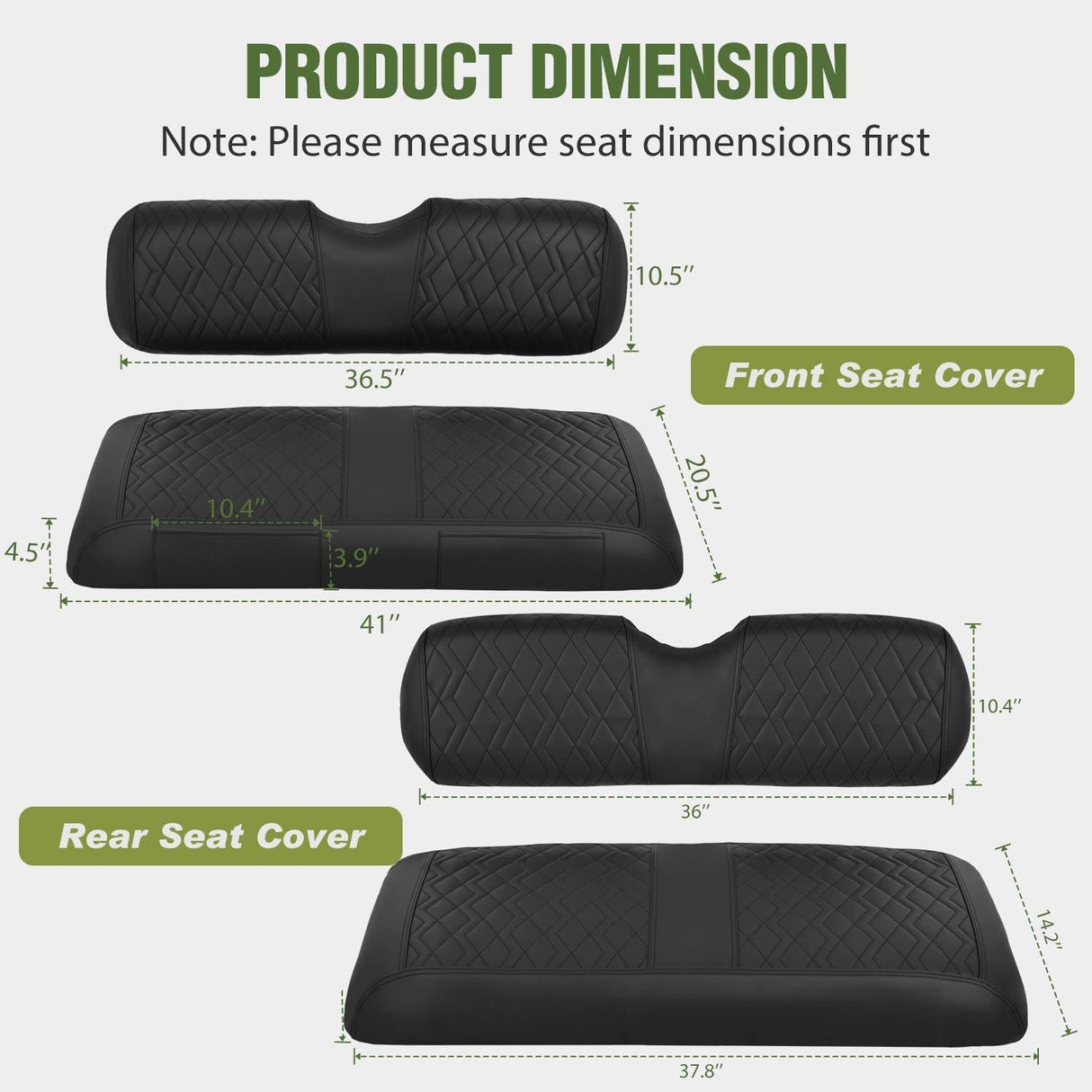 Golf Cart Seat Covers 2PCS Black Leather EZGO TXT RXV | Waterproof Leather No Staple Design All Season Protection Sun Scratch Resistant Fits 1994-2013 EZGO TXT/ RXV