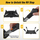 RV Step Stool Aluminum Folding Platform Steps 19x14.5 RV Steps 4 Levels Adjustable Heavy Duty Step Stool with Anti-Slip Surface Rubber Feet Portable Handle 500lbs for Camper Trailer, Black