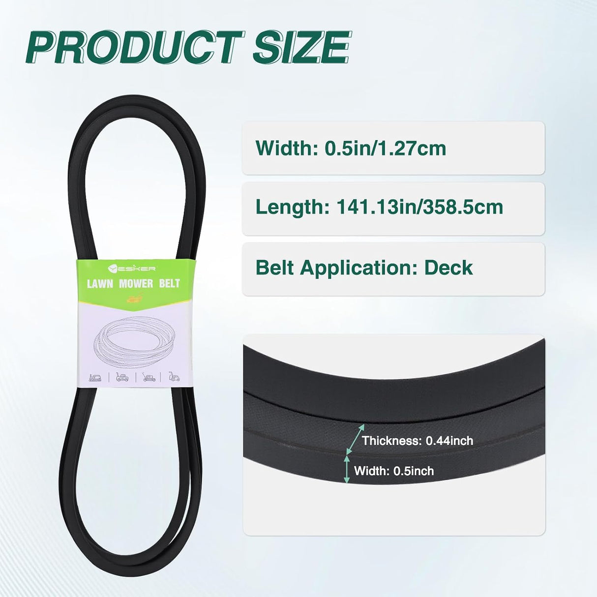 GX21833 Deck Belt for John Deere 48 inch Mower Deck Drive Belt 1/2 Inch x 141 Inch Lawn Mower Belts for John Deere D140 D120 D150 D160 L120 L145 L155 LA130 Z255 Z355 Z355E Durable Aramid Cord #GX20571