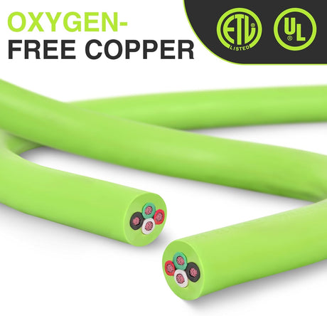 15FT 50 Amp Generator Extension Cord 250V Heavy Duty 6/3+8/1 Gauge Pure Copper STW Wire ETL Listed 4 Prong 14-50P SS2-50R&CS6364 Suit for RV Camper Outdoor Use Bright Green