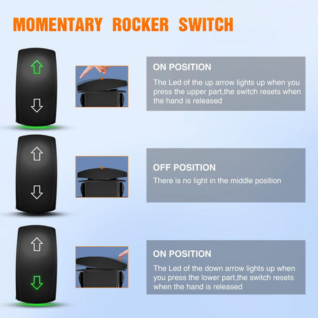 Arrows Motor Polarity Reverse Momentary Rocker Switch DPDT 20A 12V 24V 7PIN (ON) Off (ON) Toggle Wire Up Down Carling for Car Boat Truck Linear Actuator Trailer