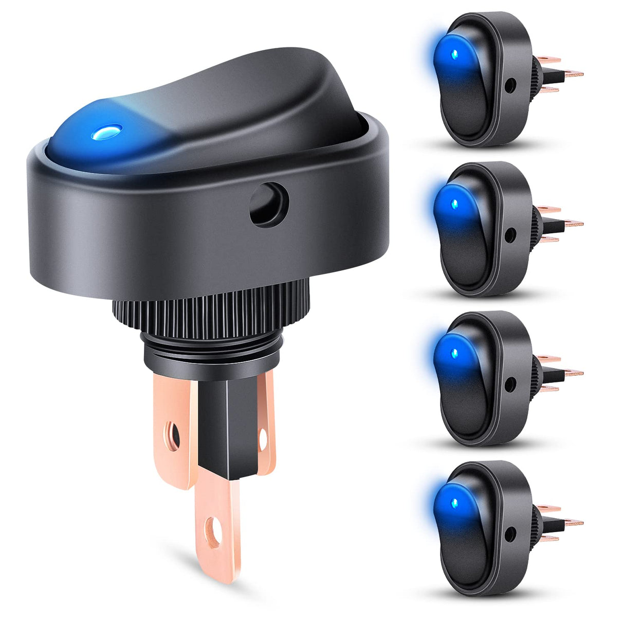 5PCS LED Lighted Rocker Switch 12V Blue LED Illuminated ON Off Toggle 30A 3Pin SPST Oval Shaped 12mm Hole for Automotive Car Truck RV Motorcycles Marine Boats