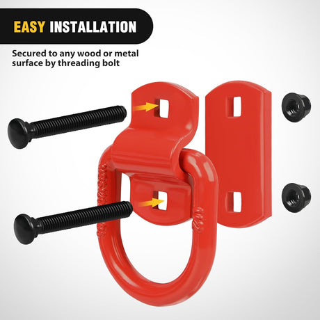 4 PCS D Ring Tie Down Anchor 1/2 Inch Heavy Duty Rings with Screws Bolts on Trailer Truck Bed Cargo 12000 Lbs Break Strength Hook Red