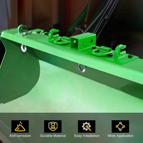 3/8 Inch Tractor Bucket Grab Hooks with 1/2 Inch Tie Down Ring and 2 Inch Receiver Grade 70 Forged Steel Bolt-On for John Deere Compact Tractor Bucket RV UTV Truck Max 4700LBS, Green