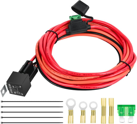 Electric Fuel Pump Relay Kit Wiring Harness 40 AMP Relay Heavy Duty 10 Gauge Cables w/30 AMP Blade Fuse 12V System for Trucks Cars RVs Marine Boats Trailers