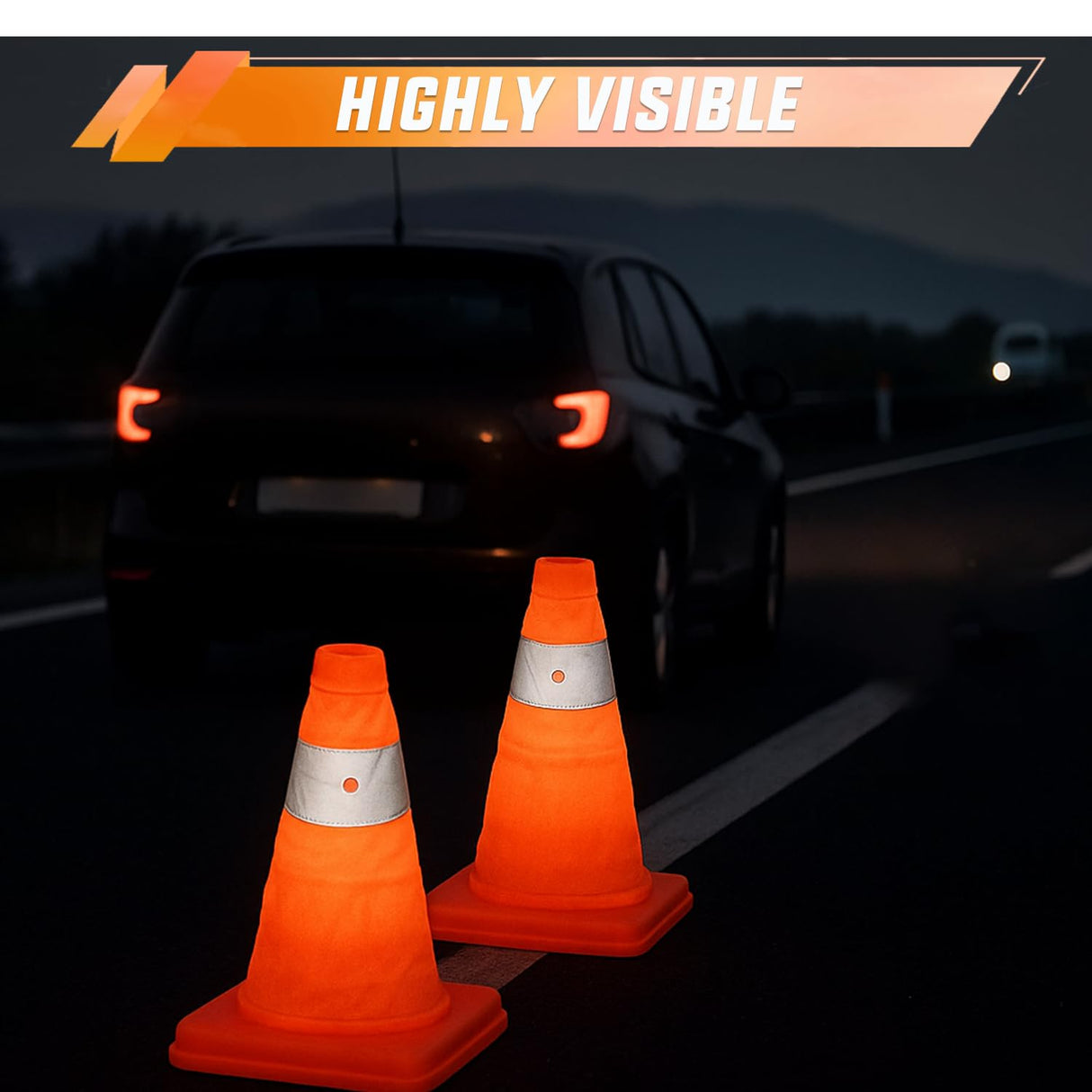 12 Inch Collapsible Traffic Safety Cones 2 Pack - Bright Orange Parking Cones with Reflective Collars for Roadside Emergency, Parking, Driving Practice