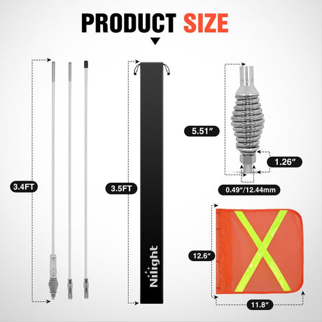 Safety Flag with Quick-Connect Spring Base & Carry Bag, Adjustable Height 3.4FT, 6.6FT, 10FT, 11.8 Inchx11.8 Inch Heavy Duty PVC Reflective Flag for ATV UTV Offroad Jeep Truck Dune Buggy Boat 4x4s SxS
