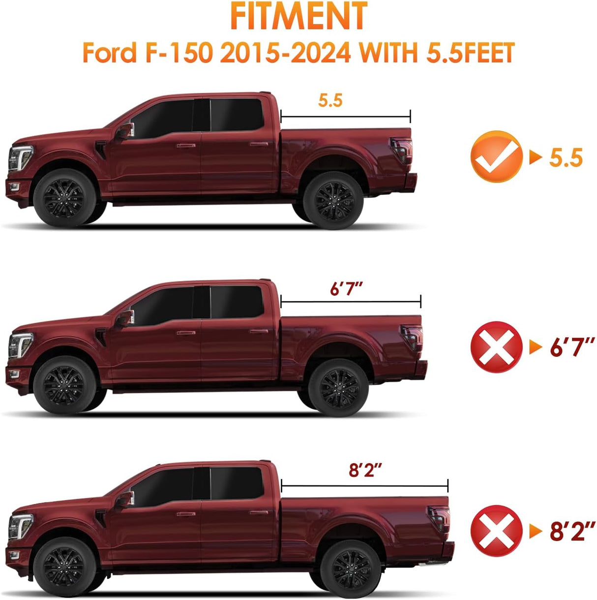 Soft Tri-fold Truck Bed Tonneau Cover Compatible with Ford F150 2015 2016 2017 2018 2019 2020 2021 2022 2023 2024 2025-5.5ft