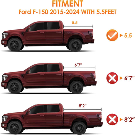 Soft Tri-fold Truck Bed Tonneau Cover Compatible with Ford F150 2015 2016 2017 2018 2019 2020 2021 2022 2023 2024 2025-5.5ft
