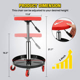Rolling Mechanic Stool 330LBS Pneumatic Adjustable Swivel PU Seat | 360° Swivel Casters Steel Tool Tray Waterproof Seat for Garage Auto Repair Shop Workshop Warehouse Heavy Duty Workbench Stool