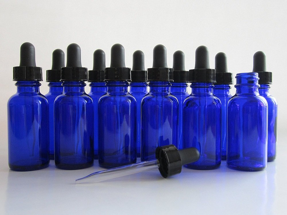 B36-12 Cobalt Glass Bottles with Glass Eye Dropper, 1 oz Capacity, Blue (Pack of 12)