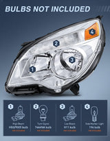 Headlight Assembly Compatible with 2010 2011 2012 2013 2014 2015 Chevy Chevrolet Equinox LS/LT Replacement Halogen Headlights OE Style Chrome Housing Amber Reflector Headlamp a pair
