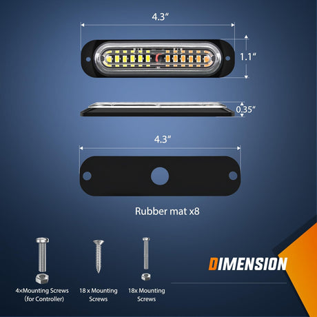 8PCS Led Strobe Lights with Controller 12V 24V Sync Feature Amber White Strobe Light 12 LED Surface Mount Emergency Hazard Warning Lights with Strobe Controller for Vehicle Car Truck RV ATV