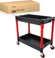 2-Tier Rolling Utility Cart with 4 Inch Swivel Wheels, Heavy-Duty Plastic Tool Cart for Auto Detailing, Garage & Workshop