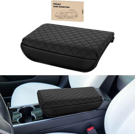 Center Console Cover Compatible with Tesla Model 3 Tesla Model Y Armrest Cover for Car Vegan Leather Middle Console Cover Car Center Console Cushion Pad (Not Fit for 2024 Tesla Model 3) -Black