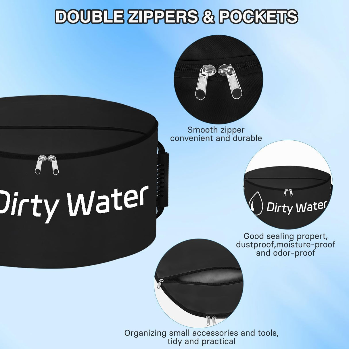 1 Pack RV Sewer Hose Storage Bag, Waterproof Black Bag with Dual Zipper Closure Handle Straps RV Storage & Organization for Sewer Fresh Water Hoses Electrical Cords Camper Tools Accessories