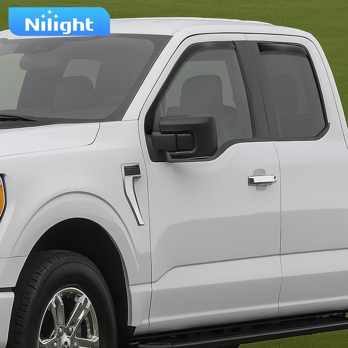 In-Channel Window Deflectors for Ford F150 Super Cab 2021–2026 & Ford Super Duty Super Cab 2023–2026, Reduce Wind Noise, Rain Guards for Daily Driving, Towing & Work Trucks, Smoke Tinted, 4PCS