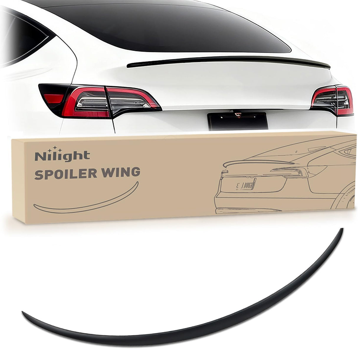 Spoiler Compatible with Tesla Model Y 2020 2021 2022 2023 2024 Spoilers for Cars Rear Spoiler Wing ABS Sporty Rear Trunk Lip Exterior Accessories Easy No-Drill Installation, Matte Black