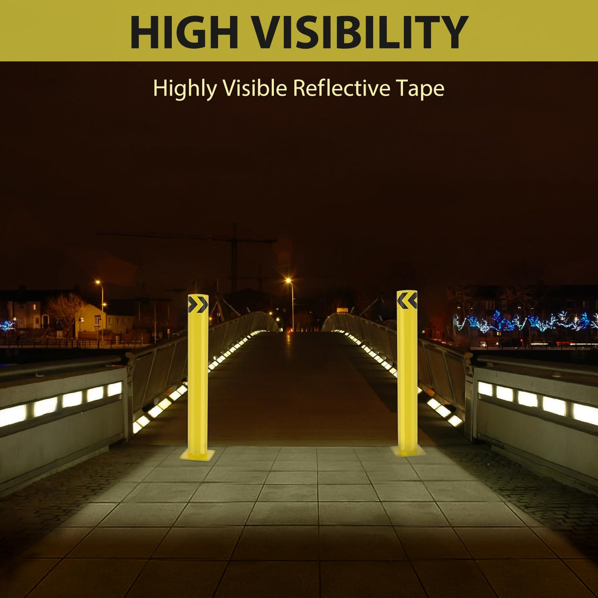 Safety Bollard, 36 inches Height Steel Bollard Post High High Visibility, 2 Pack