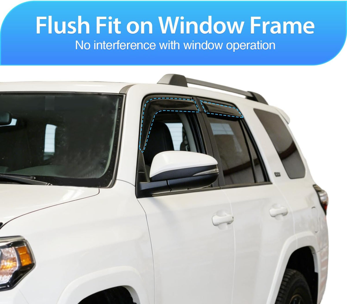 Window Visors for Toyota 4Runner 2010-2024 Outside Mount | Tape-On Rain Guards Vent Visors Window Deflectors Fresh Air Ventilation, Rain & Sun Protection Smoke Tint, 4PCS