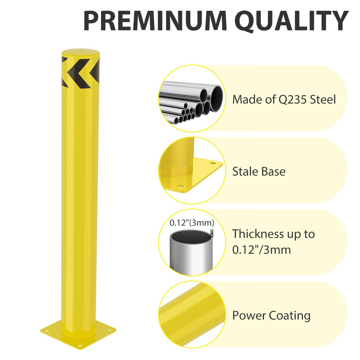 Safety Bollard, 36 inches Height Steel Bollard Post High High Visibility, 1 Pack