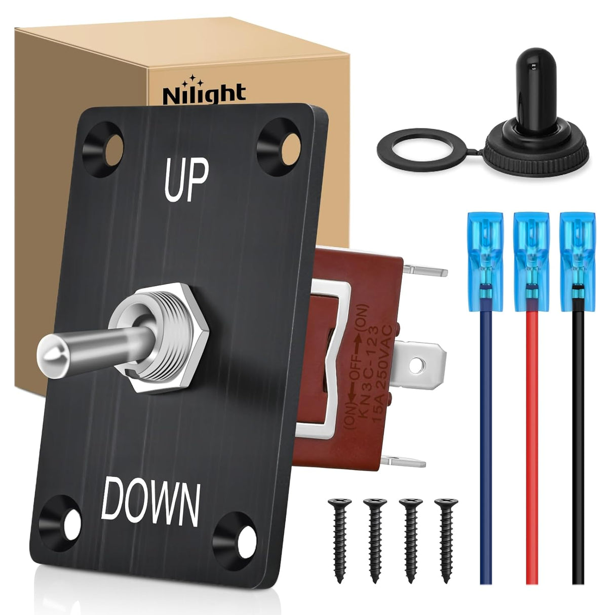 Heavy Duty Momentary Toggle Switch Waterproof 3 Pin 3 Position (ON)-Off-(ON) SPDT 12V DC 30A with Up-Down Mounting Panel and Weatherproof Cap Cover for Auto Car Marine Boat Automotive